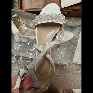 White pearled wedding heels